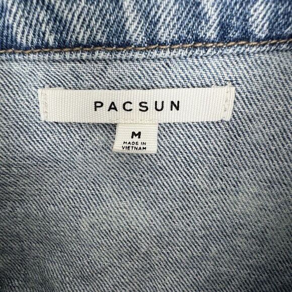 Pacsun Cropped Denim Jacket Womens M Graffiti Skater Grunge Festival Peace - Picture 9 of 13